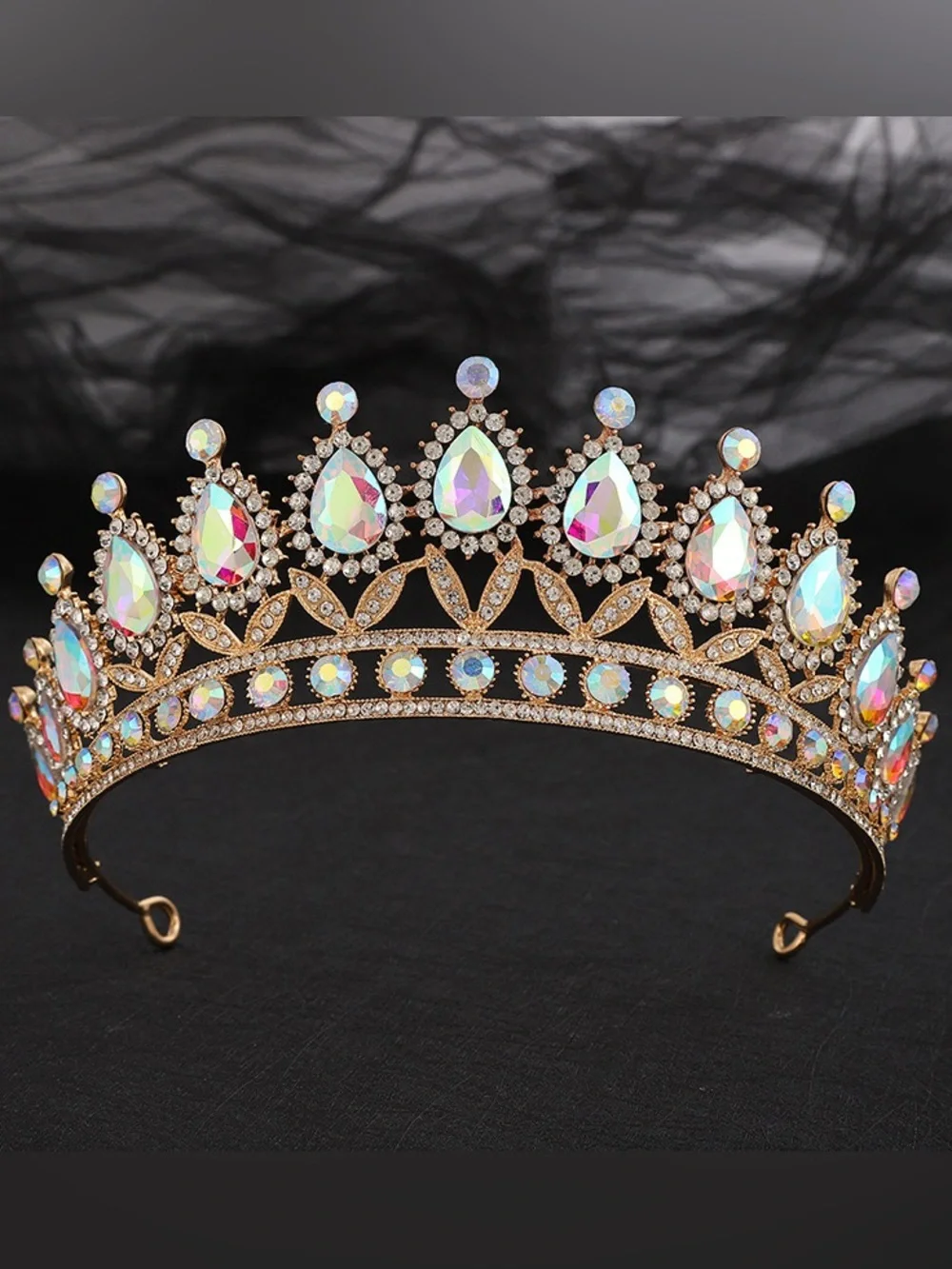 Gold Crystal Aurora Teardrop Pageant Tiara - Women Accessories
